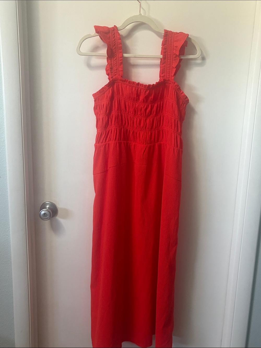 Old Navy Coral Red Ruffled Strap Maxi Dress
